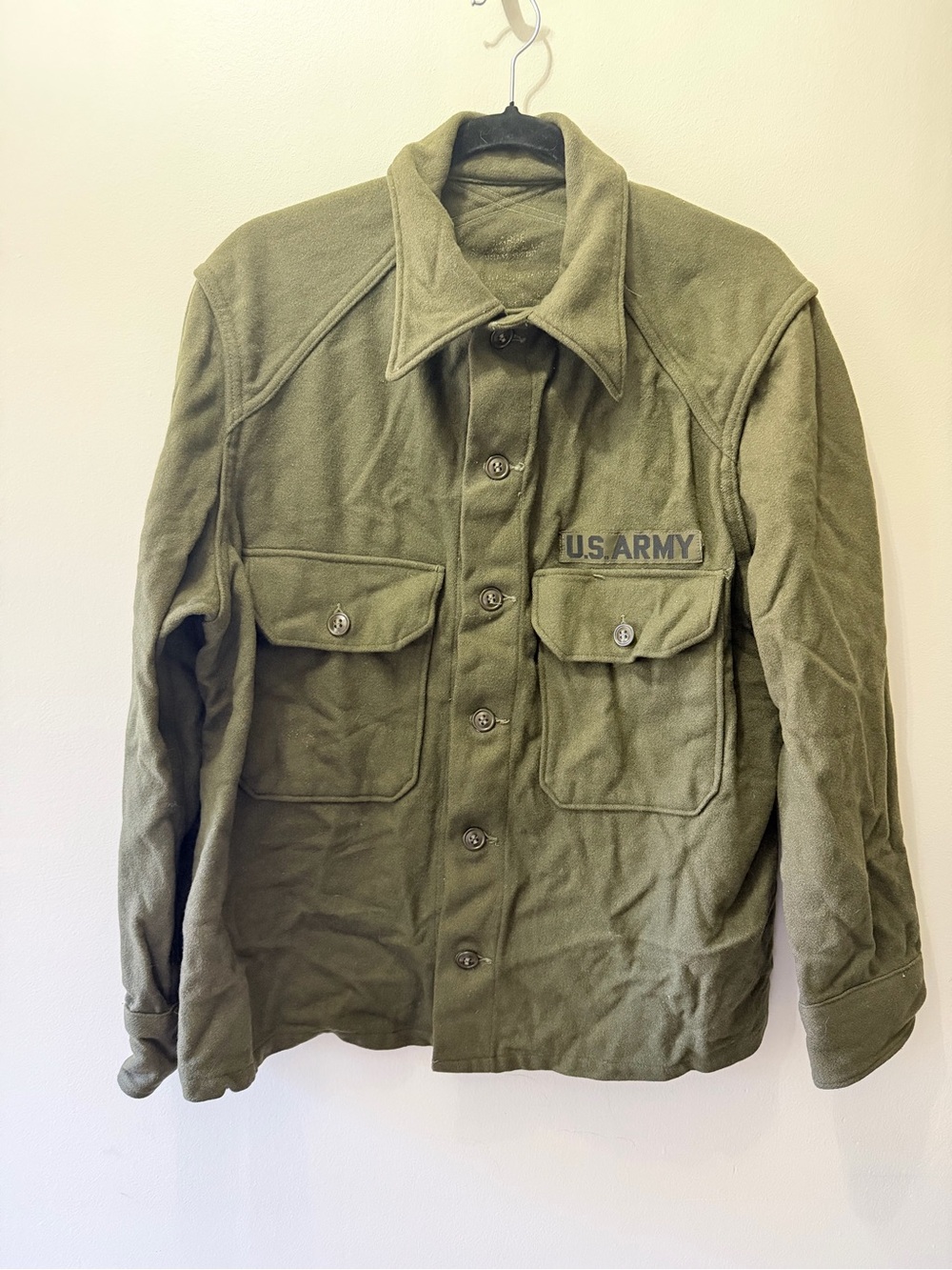 Vintage US Army Green Wool Utility Field Shirt Shacket Button Up 108 Style L
